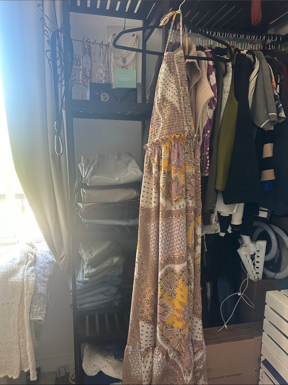 Boho Halter Maxi Dress in Beige and Mustard - Picture 7 of 7